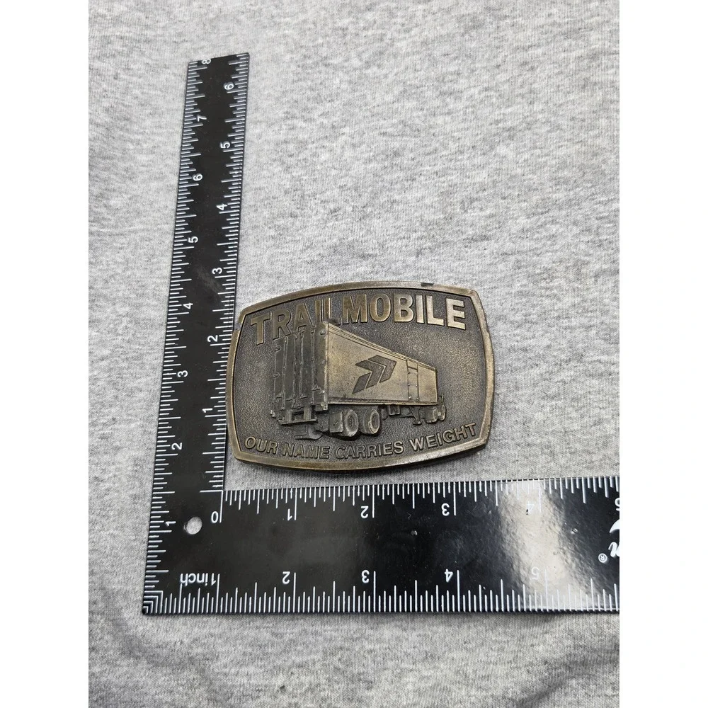 Vintage 1970s TrailMobile Trucker Semi Trailer Solid Brass Belt Buckle